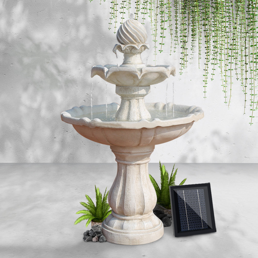 Fountain & Ponds Accessories: Gardeon Solar Water Feature 3-Tier Fountain with Pump Kit Bird Bath 93CM Ivory