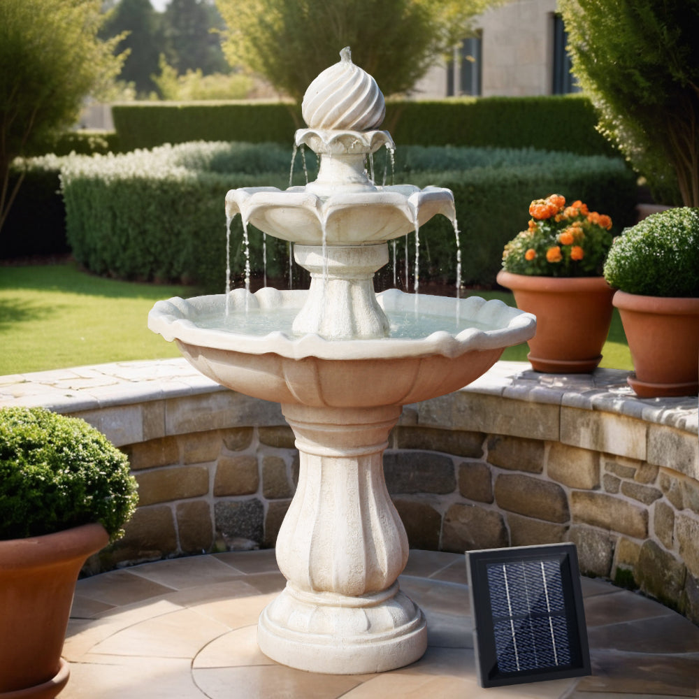 Fountain & Ponds Accessories: Gardeon Solar Water Feature 3-Tier Fountain with Pump Kit Bird Bath 93CM Ivory