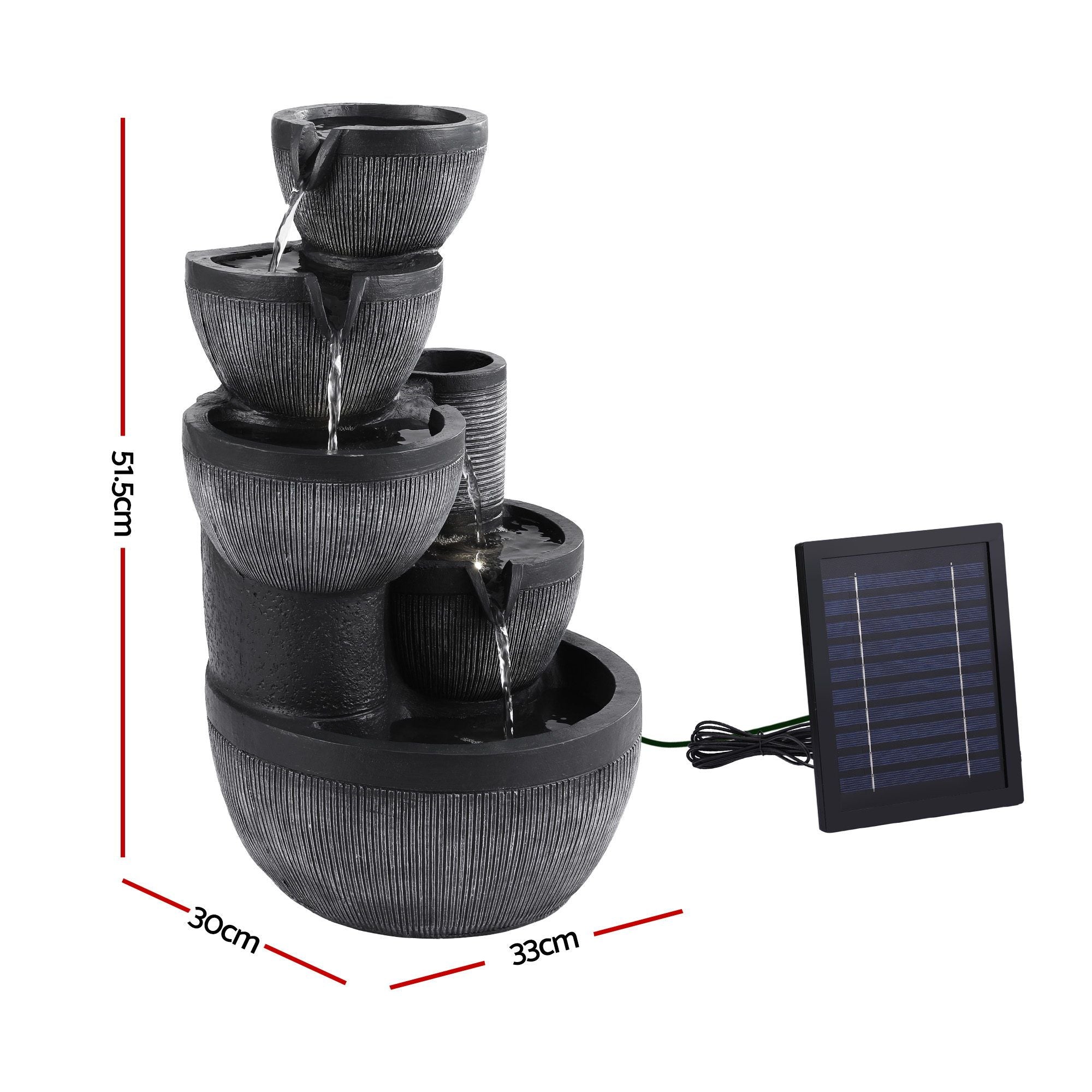 Gardeon Solar Fountain Water Feature 5-Tier Cascading Bowl Grey 51cm