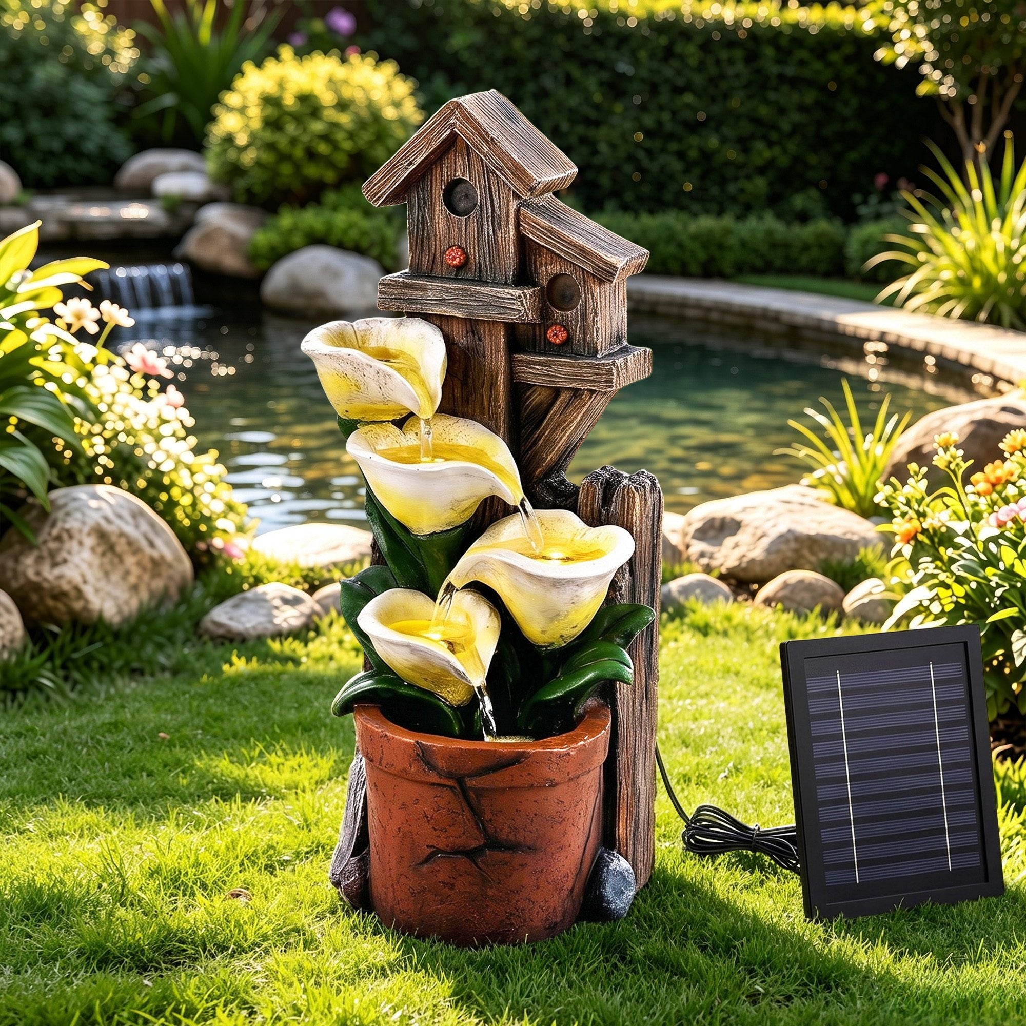Gardeon Solar Fountains Water Features 4-Tier Cascading Flower Bowls 55cm