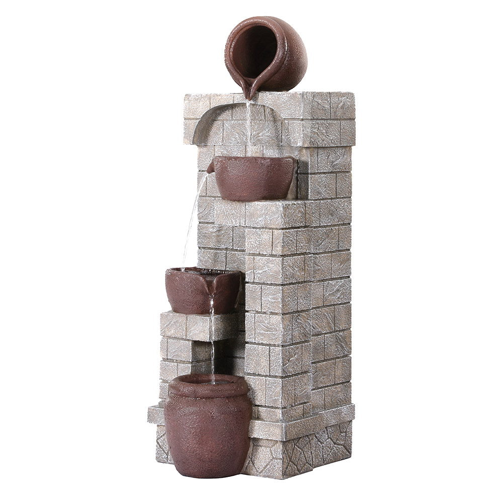 Fountains & Ponds: Gardeon Solar Fountain Water Feature  Pot Outdoor Indoor 4-Tier Cascading Brown