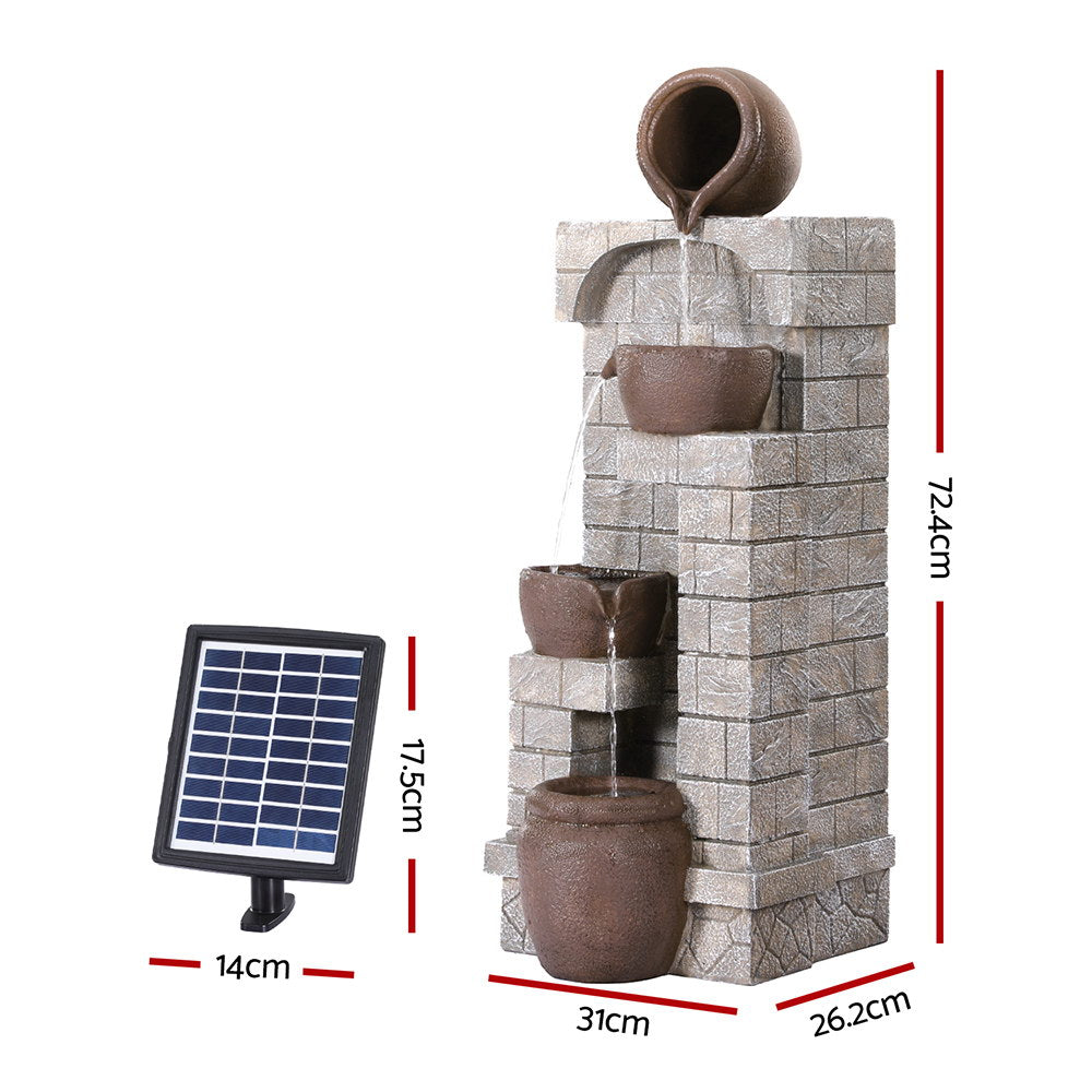 Fountains & Ponds: Gardeon Solar Fountain Water Feature  Pot Outdoor Indoor 4-Tier Cascading Brown
