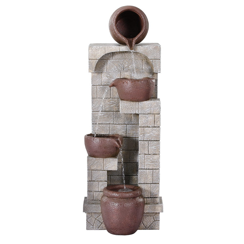 Fountains & Ponds: Gardeon Solar Fountain Water Feature  Pot Outdoor Indoor 4-Tier Cascading Brown