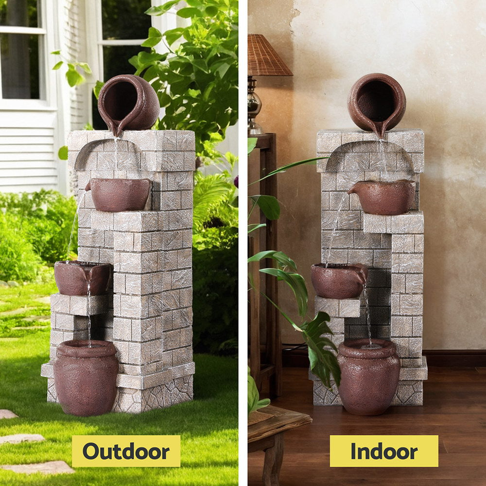 Fountains & Ponds: Gardeon Solar Fountain Water Feature  Pot Outdoor Indoor 4-Tier Cascading Brown