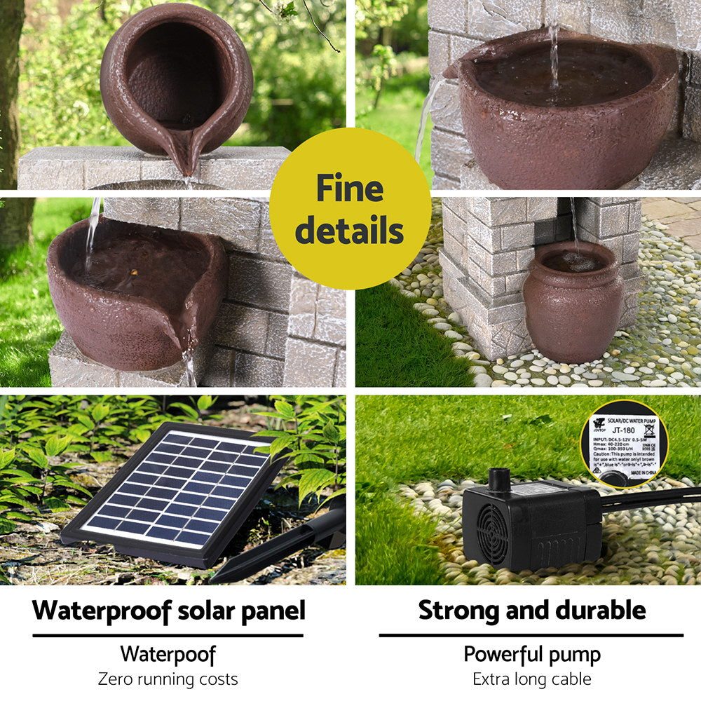 Fountains & Ponds: Gardeon Solar Fountain Water Feature  Pot Outdoor Indoor 4-Tier Cascading Brown