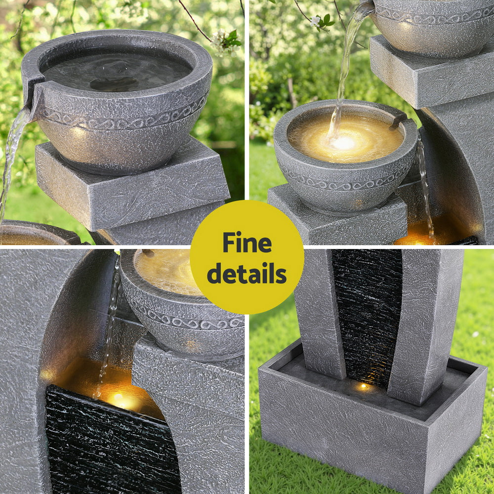 Fountain & Ponds Accessories: Gardeon Solar Fountain Water Feature Outdoor Fountain Indoor 3-Tier Cascading Grey