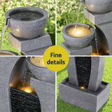 Gardeon Solar Fountain Water Feature Outdoor Fountain Indoor 3-Tier Cascading Grey