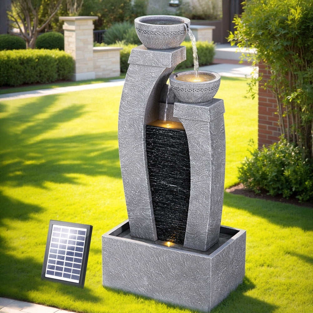 Fountain & Ponds Accessories: Gardeon Solar Fountain Water Feature Outdoor Fountain Indoor 3-Tier Cascading Grey