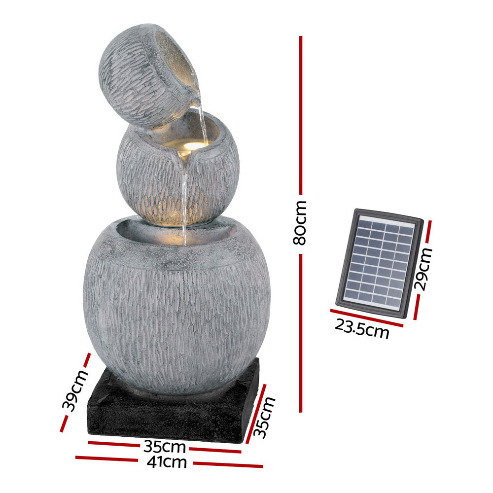 Fountain & Ponds Accessories: Gardeon Solar Fountain Water Feature Bird Bath Garden LED Light 80CM Grey