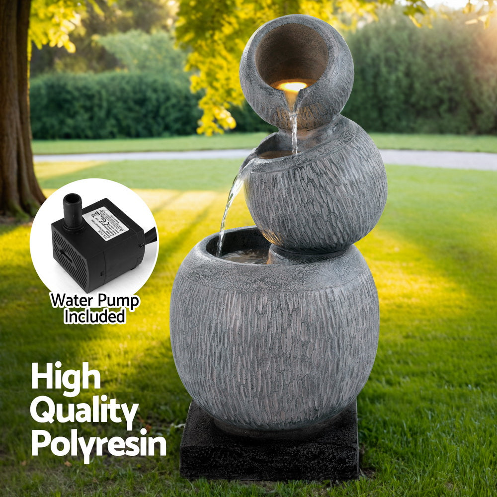 Fountain & Ponds Accessories: Gardeon Solar Fountain Water Feature Bird Bath Garden LED Light 80CM Grey