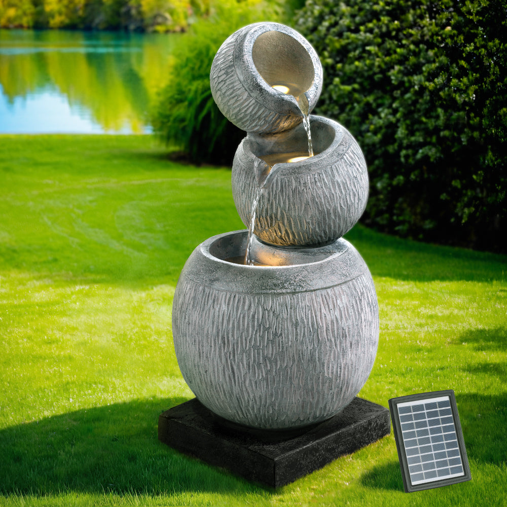 Fountain & Ponds Accessories: Gardeon Solar Fountain Water Feature Bird Bath Garden LED Light 80CM Grey