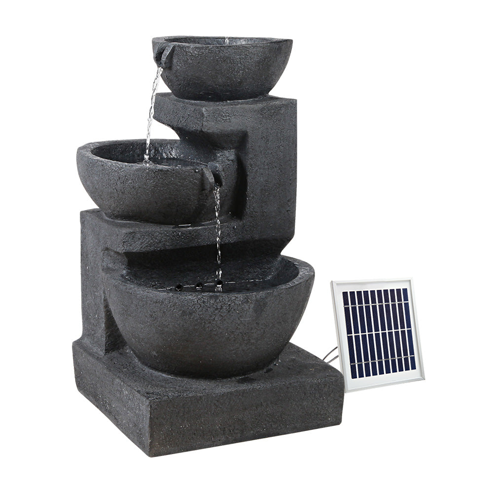 Fountain & Ponds Accessories: Gardeon Solar Water Feature Cascading Fountain 3-Tier Bowl LED Lights 60CM Blue