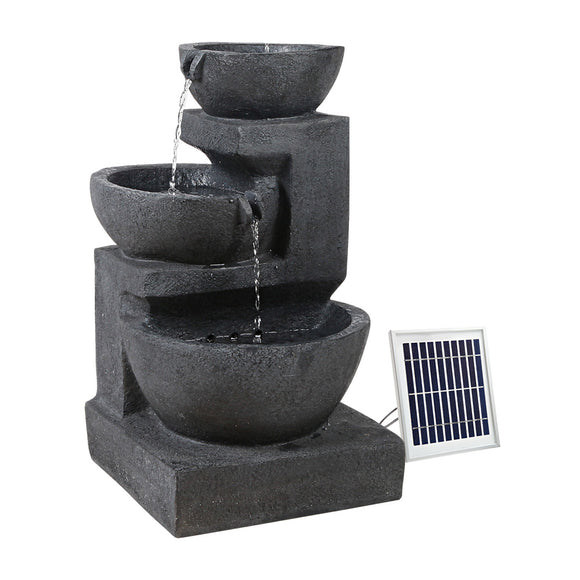 Gardeon Solar Water Feature Cascading Fountain 3-Tier Bowl LED Lights 60CM Blue