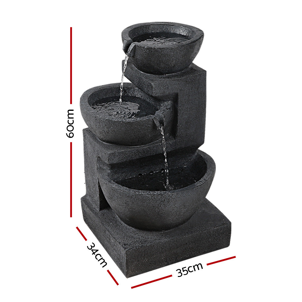 Fountain & Ponds Accessories: Gardeon Solar Water Feature Cascading Fountain 3-Tier Bowl LED Lights 60CM Blue