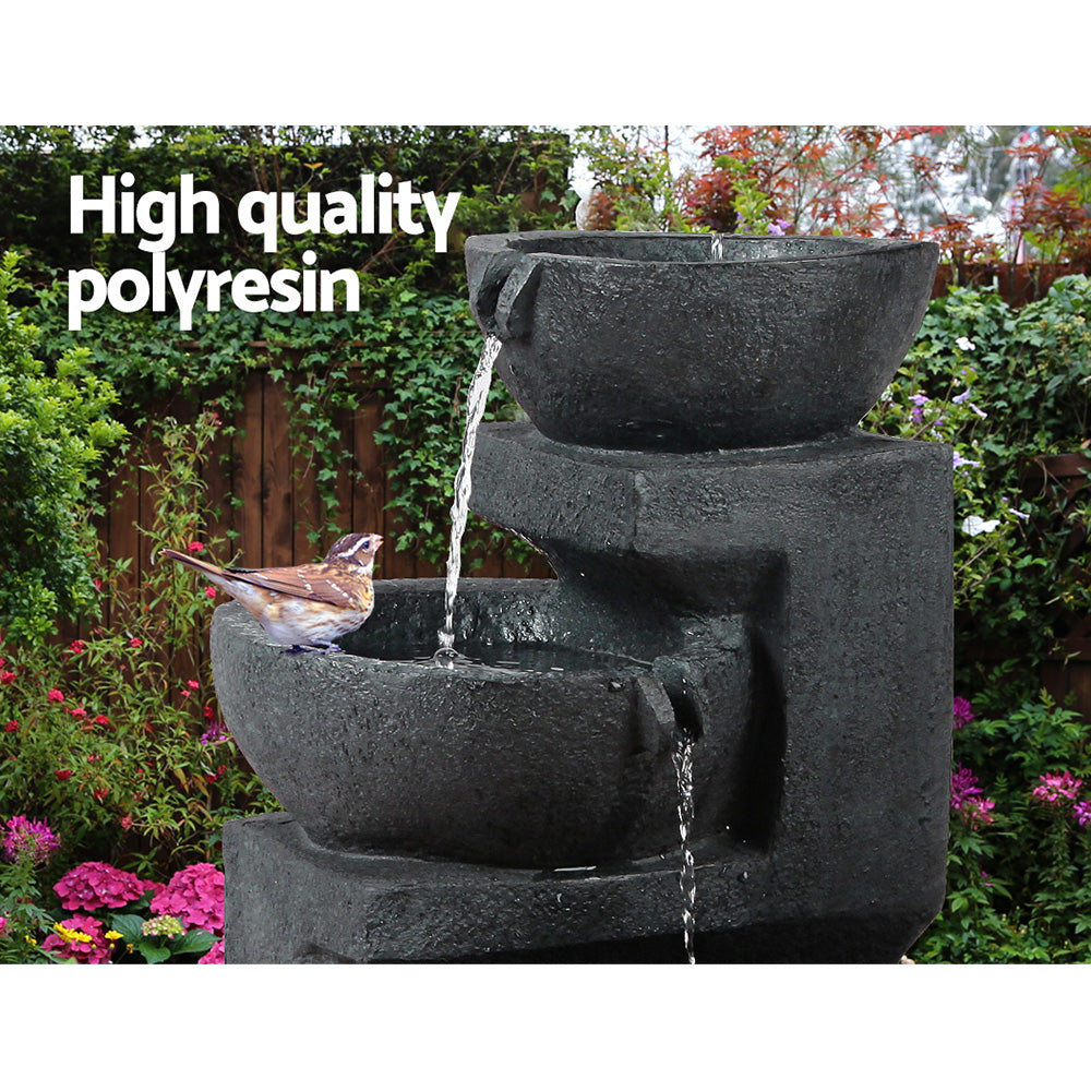 Fountain & Ponds Accessories: Gardeon Solar Water Feature Cascading Fountain 3-Tier Bowl LED Lights 60CM Blue