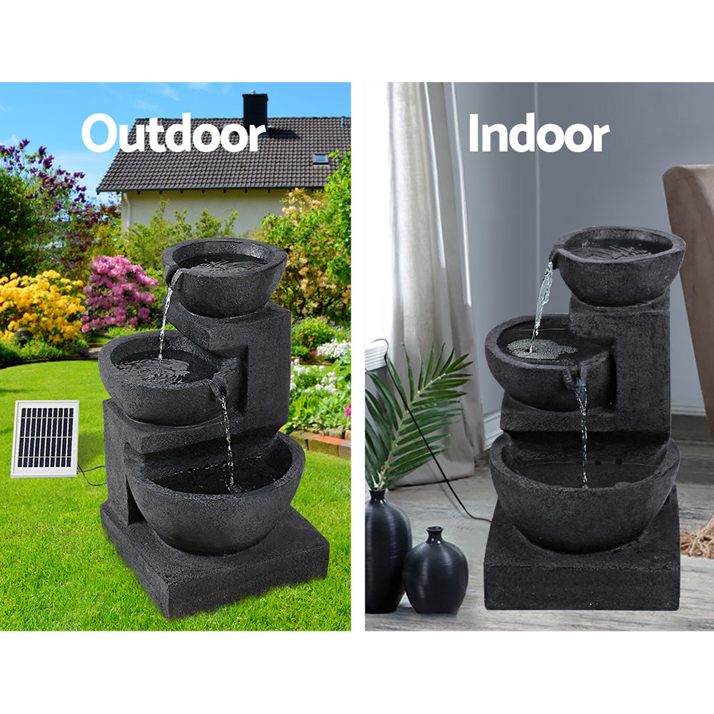 Fountain & Ponds Accessories: Gardeon Solar Water Feature Cascading Fountain 3-Tier Bowl LED Lights 60CM Blue