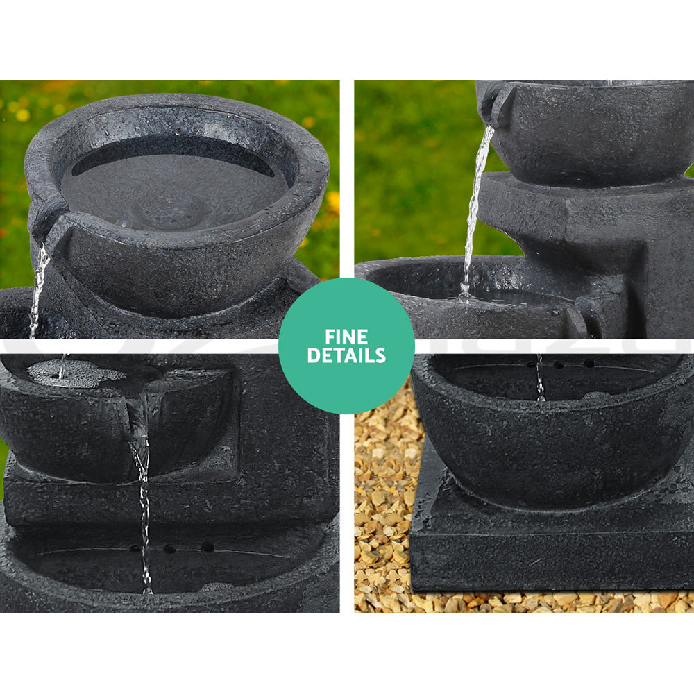 Fountain & Ponds Accessories: Gardeon Solar Water Feature Cascading Fountain 3-Tier Bowl LED Lights 60CM Blue