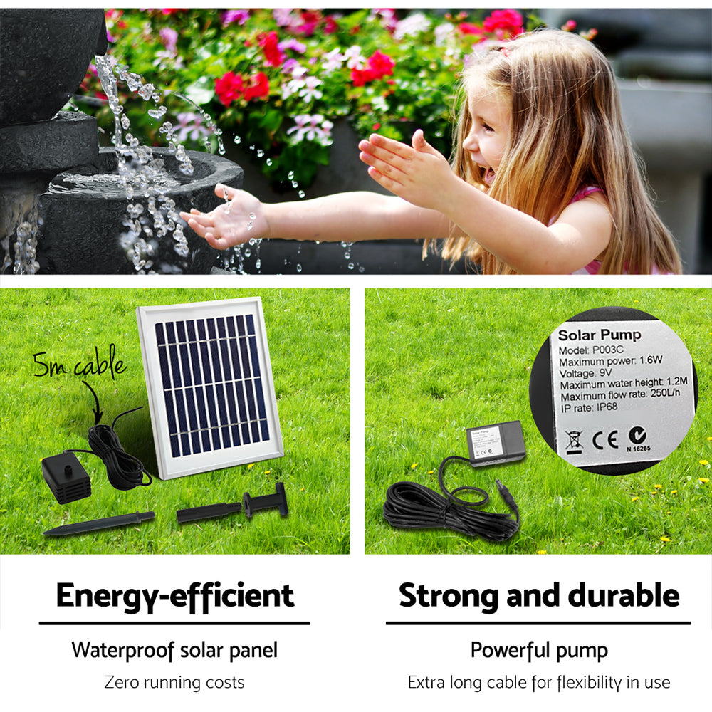 Fountain & Ponds Accessories: Gardeon Solar Water Feature Cascading Fountain 3-Tier Bowl LED Lights 60CM Blue