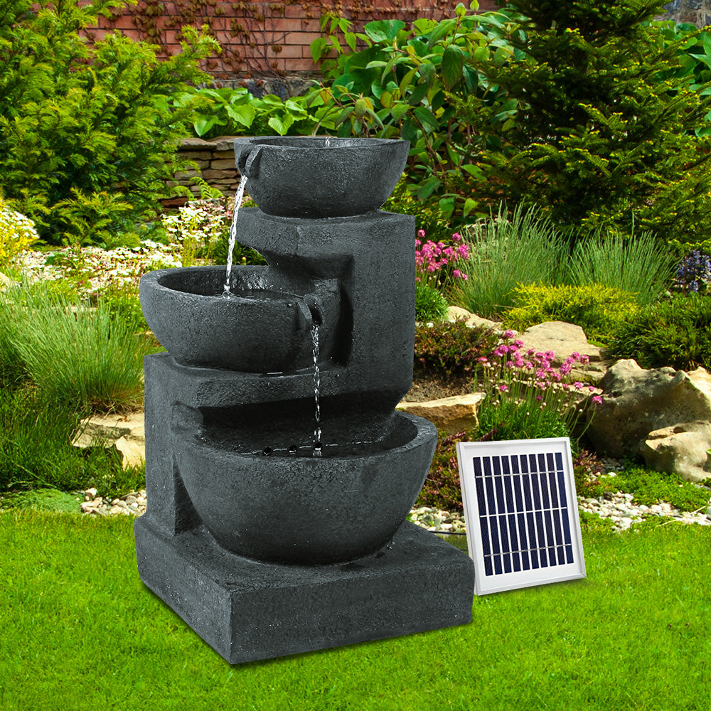 Fountain & Ponds Accessories: Gardeon Solar Water Feature Cascading Fountain 3-Tier Bowl LED Lights 60CM Blue