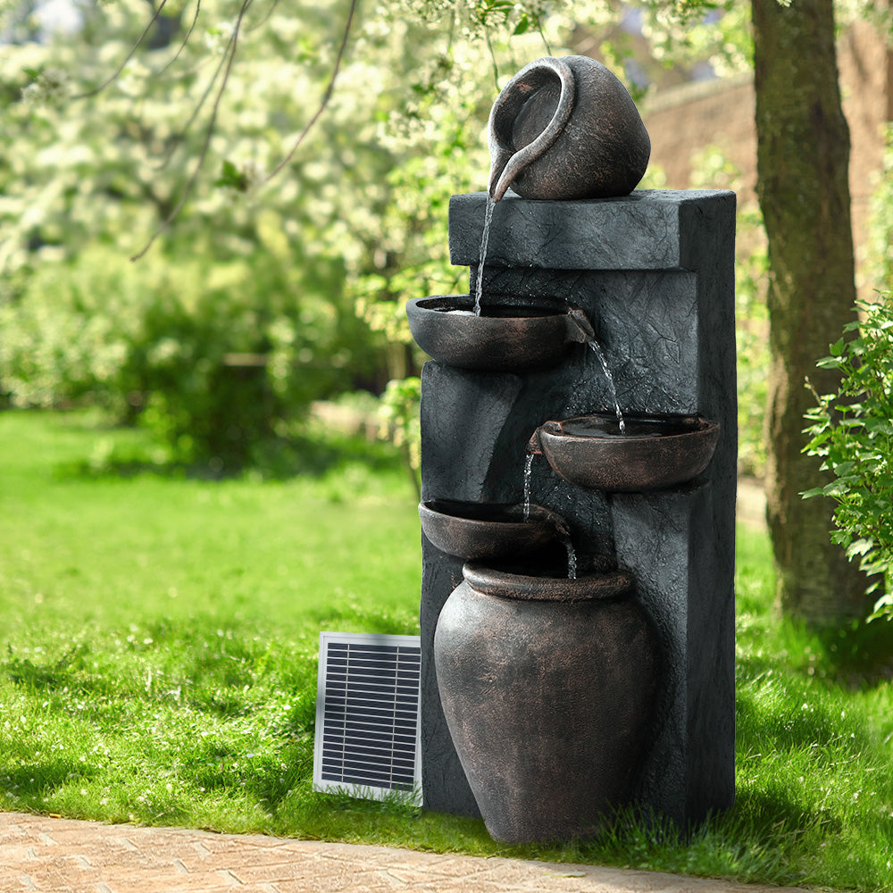 Fountain & Ponds Accessories: Gardeon Solar Water Feature Cascading Fountain 5 Tiered Bowl Bird Bath 99CM