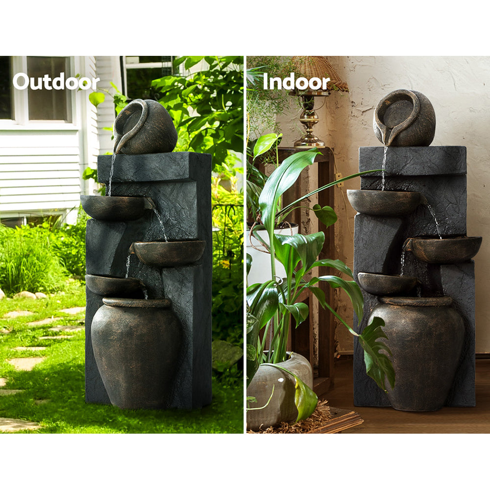 Fountain & Ponds Accessories: Gardeon Solar Water Feature Cascading Fountain 5 Tiered Bowl Bird Bath 99CM