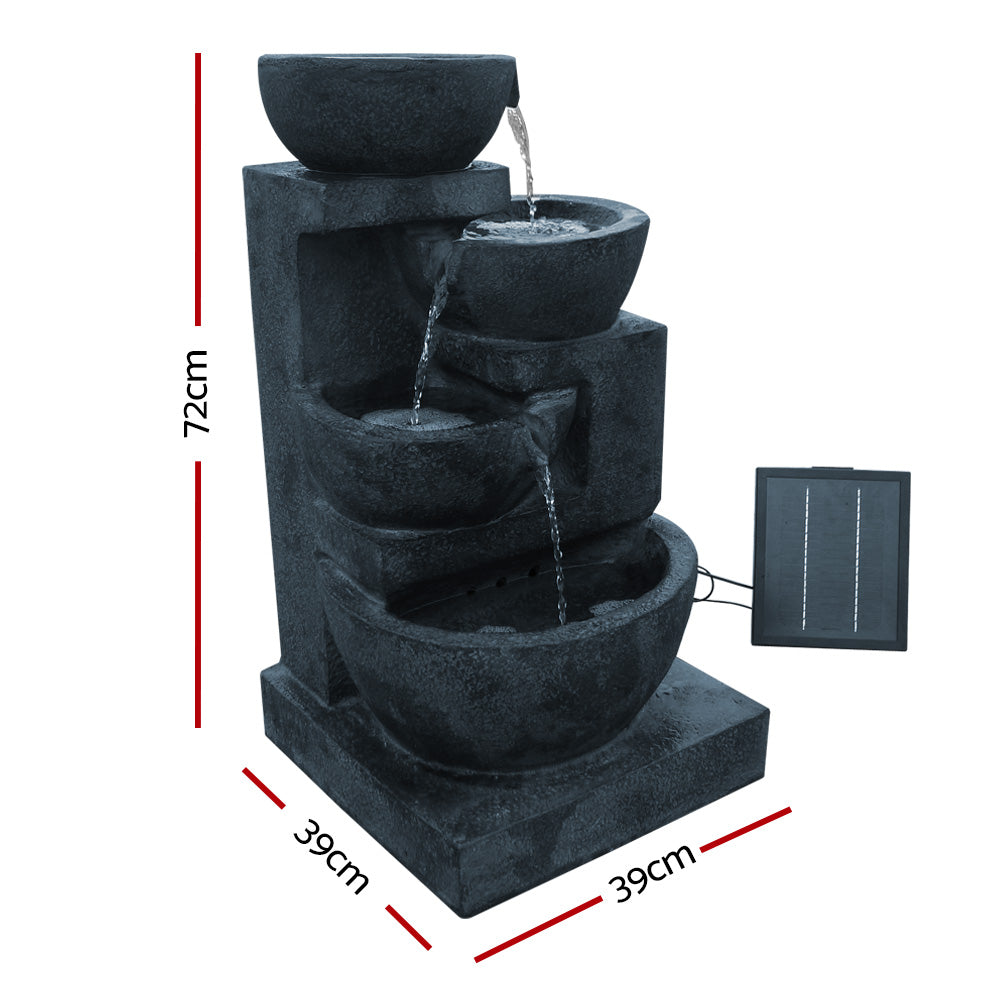 Fountain & Ponds Accessories: Gardeon Solar Water Feature Cascading Fountain 4-Tier Bowl LED Lights 72CM Blue