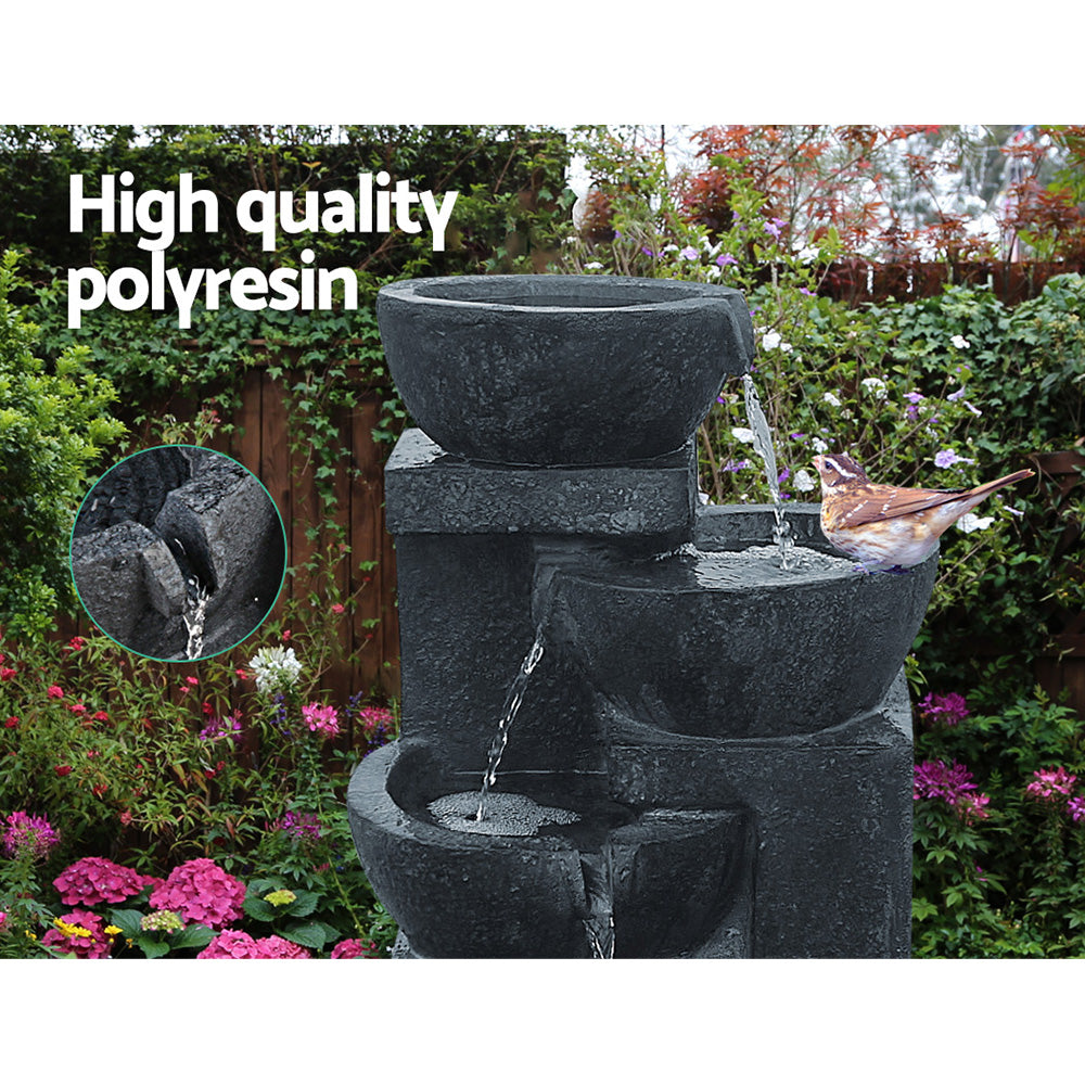 Fountain & Ponds Accessories: Gardeon Solar Water Feature Cascading Fountain 4-Tier Bowl LED Lights 72CM Blue