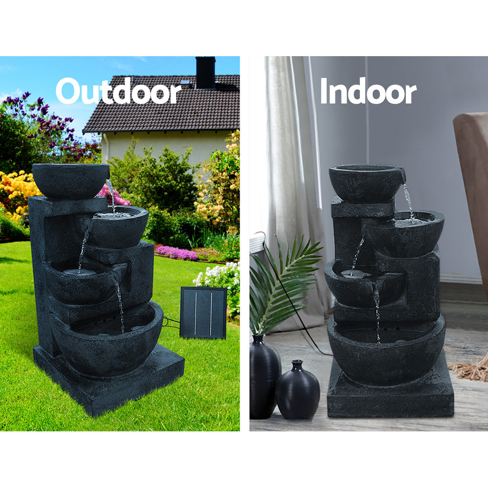 Fountain & Ponds Accessories: Gardeon Solar Water Feature Cascading Fountain 4-Tier Bowl LED Lights 72CM Blue