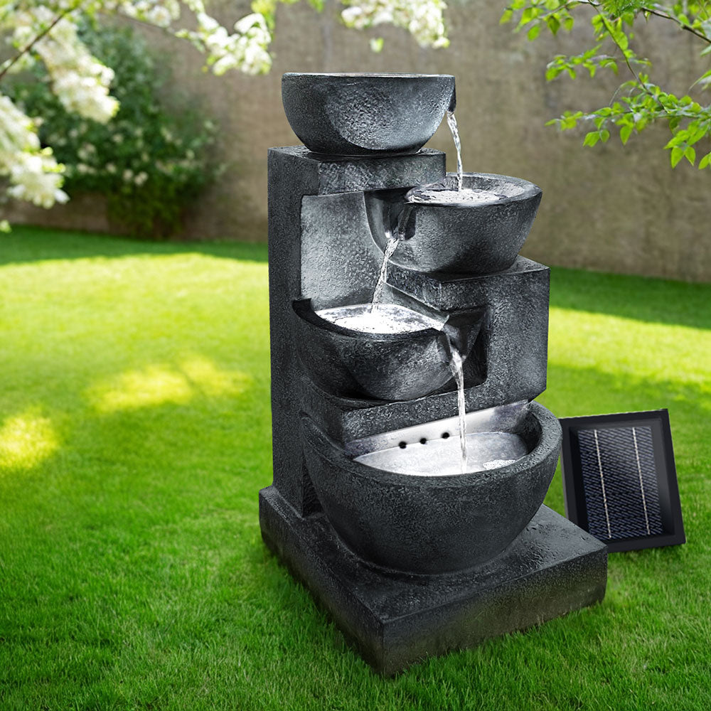 Fountain & Ponds Accessories: Gardeon Solar Water Feature Cascading Fountain 4-Tier Bowl LED Lights 72CM Blue