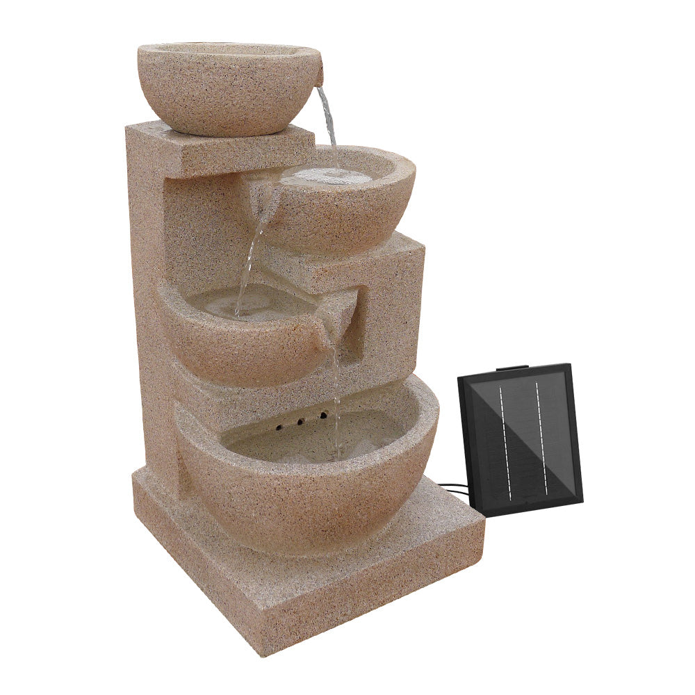 Fountain & Ponds Accessories: Gardeon Solar Water Feature Cascading Fountain 4-Tier Bowl LED Lights 72CM Sand