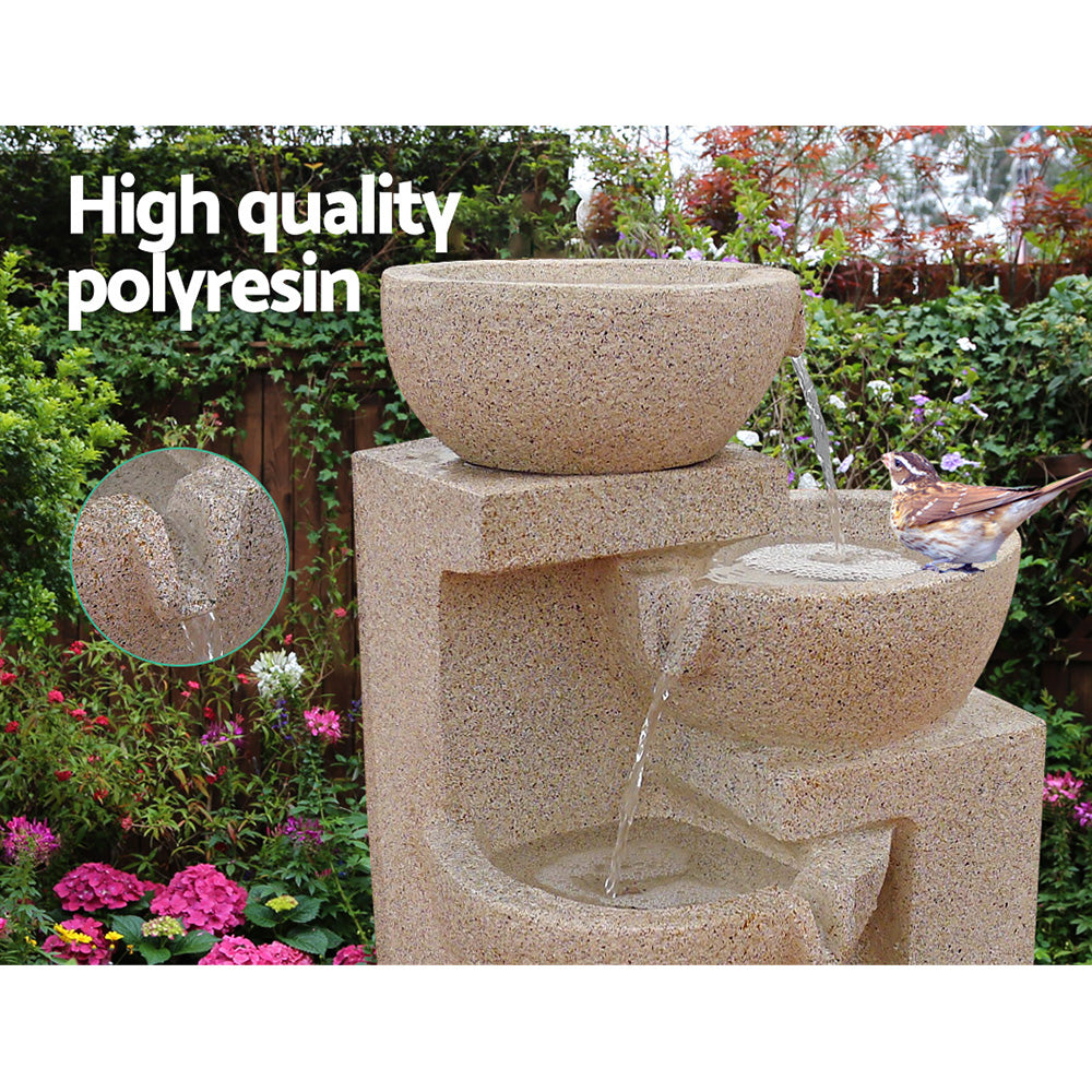 Fountain & Ponds Accessories: Gardeon Solar Water Feature Cascading Fountain 4-Tier Bowl LED Lights 72CM Sand