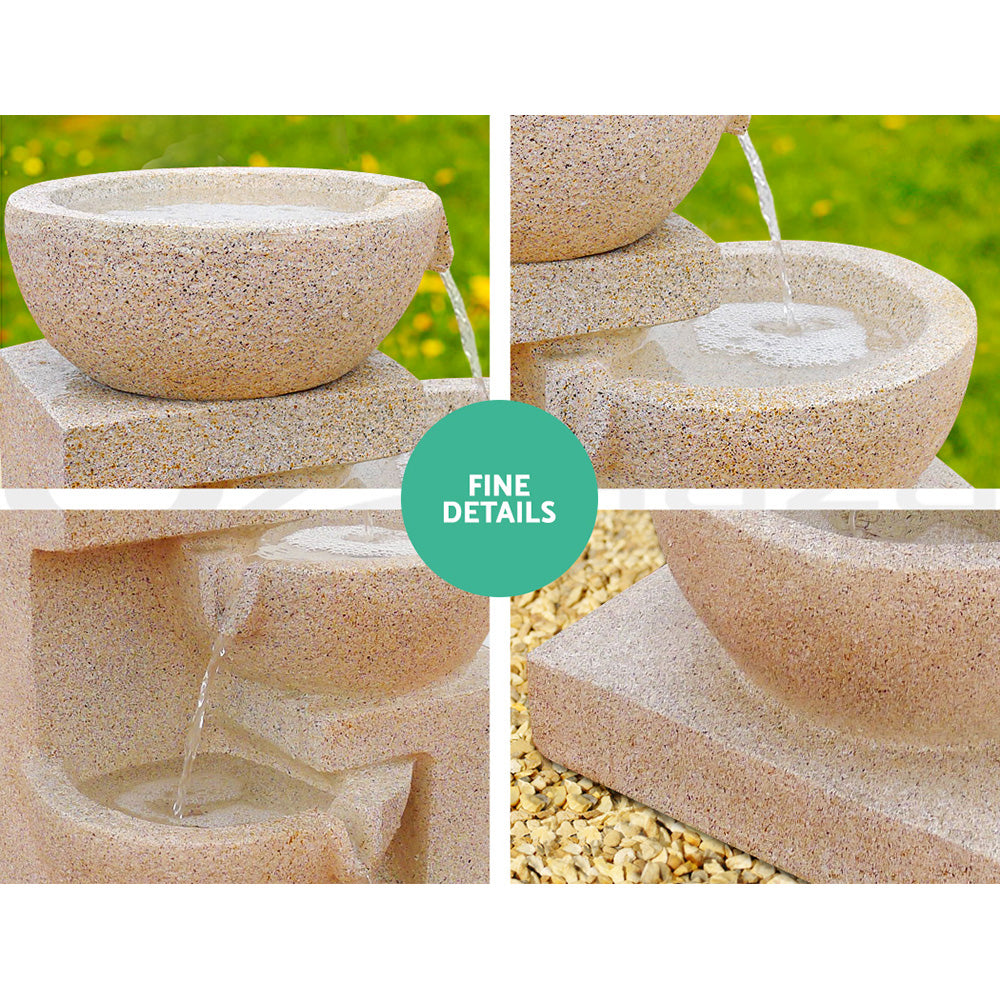 Fountain & Ponds Accessories: Gardeon Solar Water Feature Cascading Fountain 4-Tier Bowl LED Lights 72CM Sand