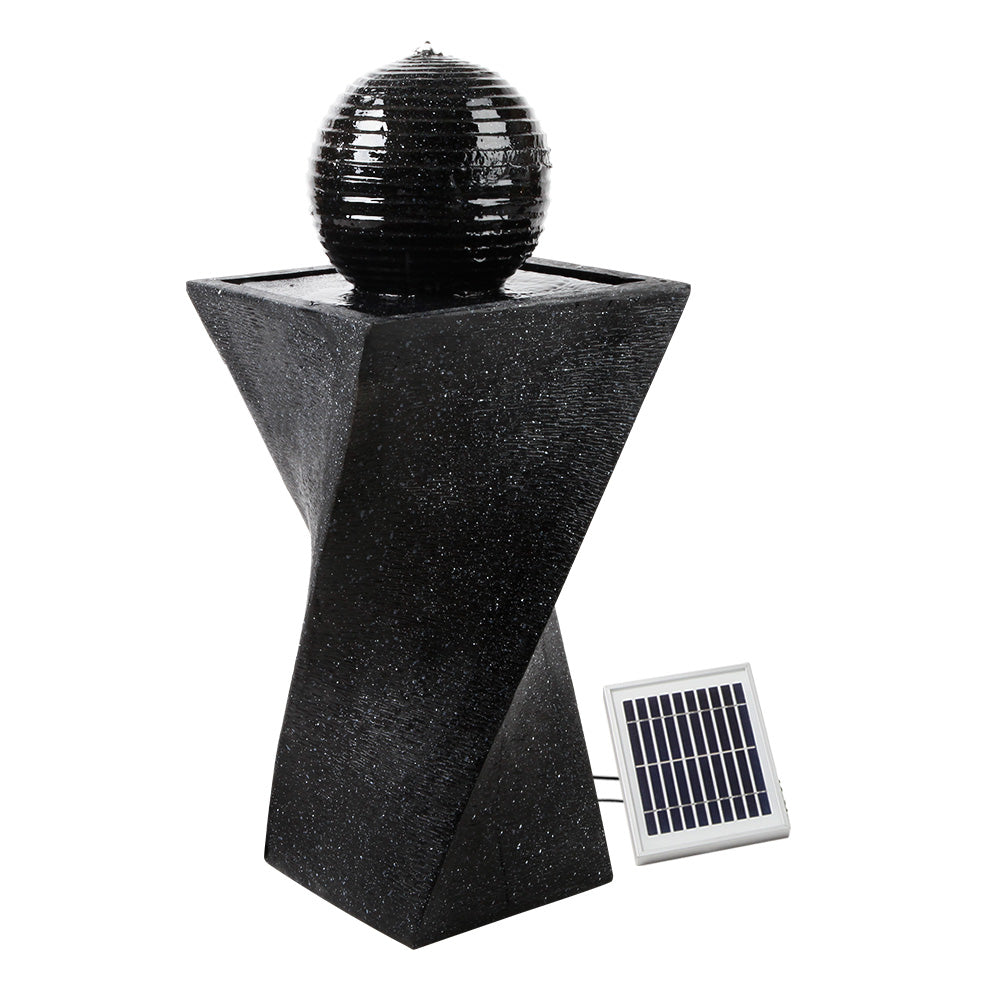 Fountain & Ponds Accessories: Gardeon Solar Water Feature Twisted Fountain LED Light Bird Bath 85CM Black