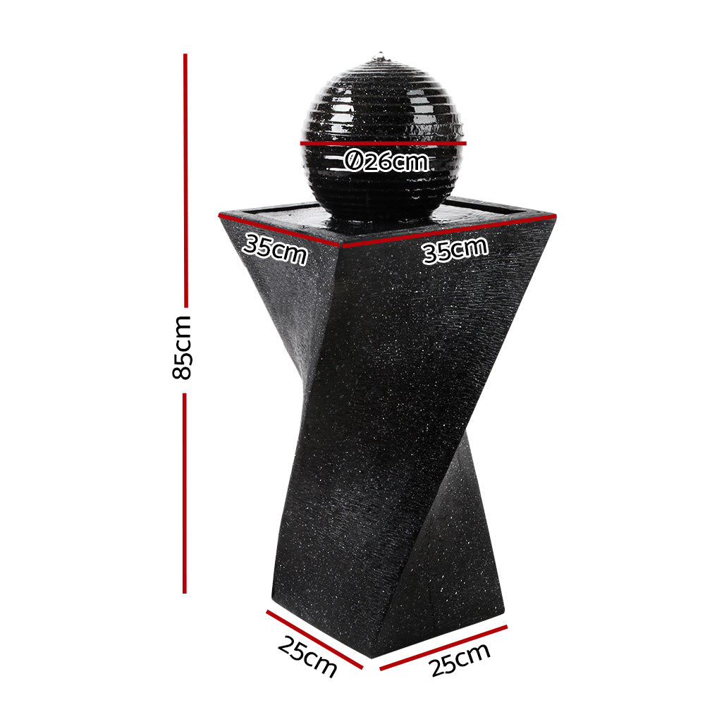 Fountain & Ponds Accessories: Gardeon Solar Water Feature Twisted Fountain LED Light Bird Bath 85CM Black