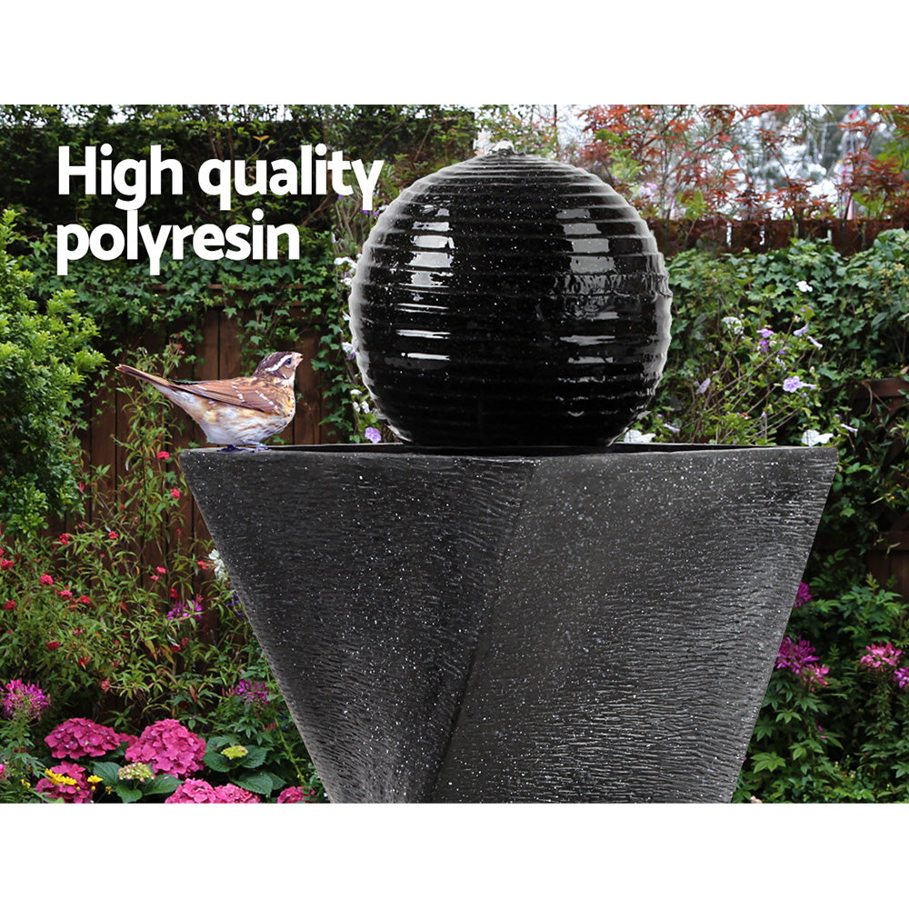 Fountain & Ponds Accessories: Gardeon Solar Water Feature Twisted Fountain LED Light Bird Bath 85CM Black