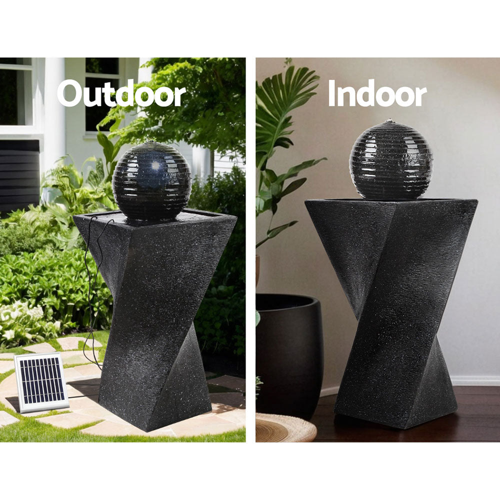 Fountain & Ponds Accessories: Gardeon Solar Water Feature Twisted Fountain LED Light Bird Bath 85CM Black