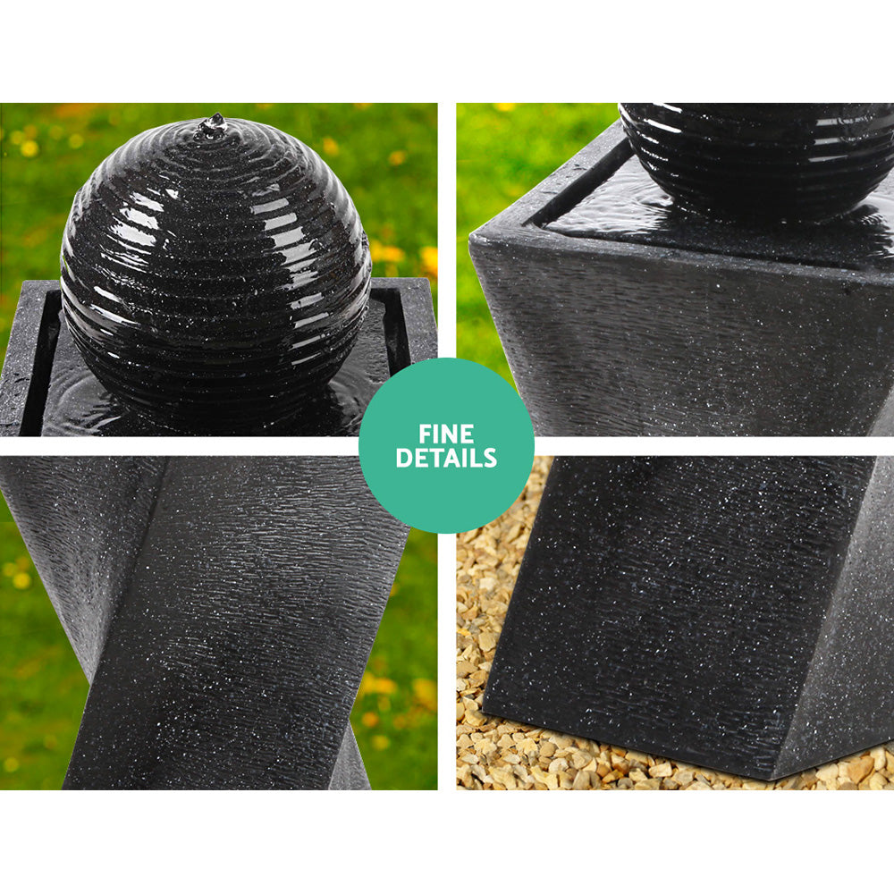 Fountain & Ponds Accessories: Gardeon Solar Water Feature Twisted Fountain LED Light Bird Bath 85CM Black