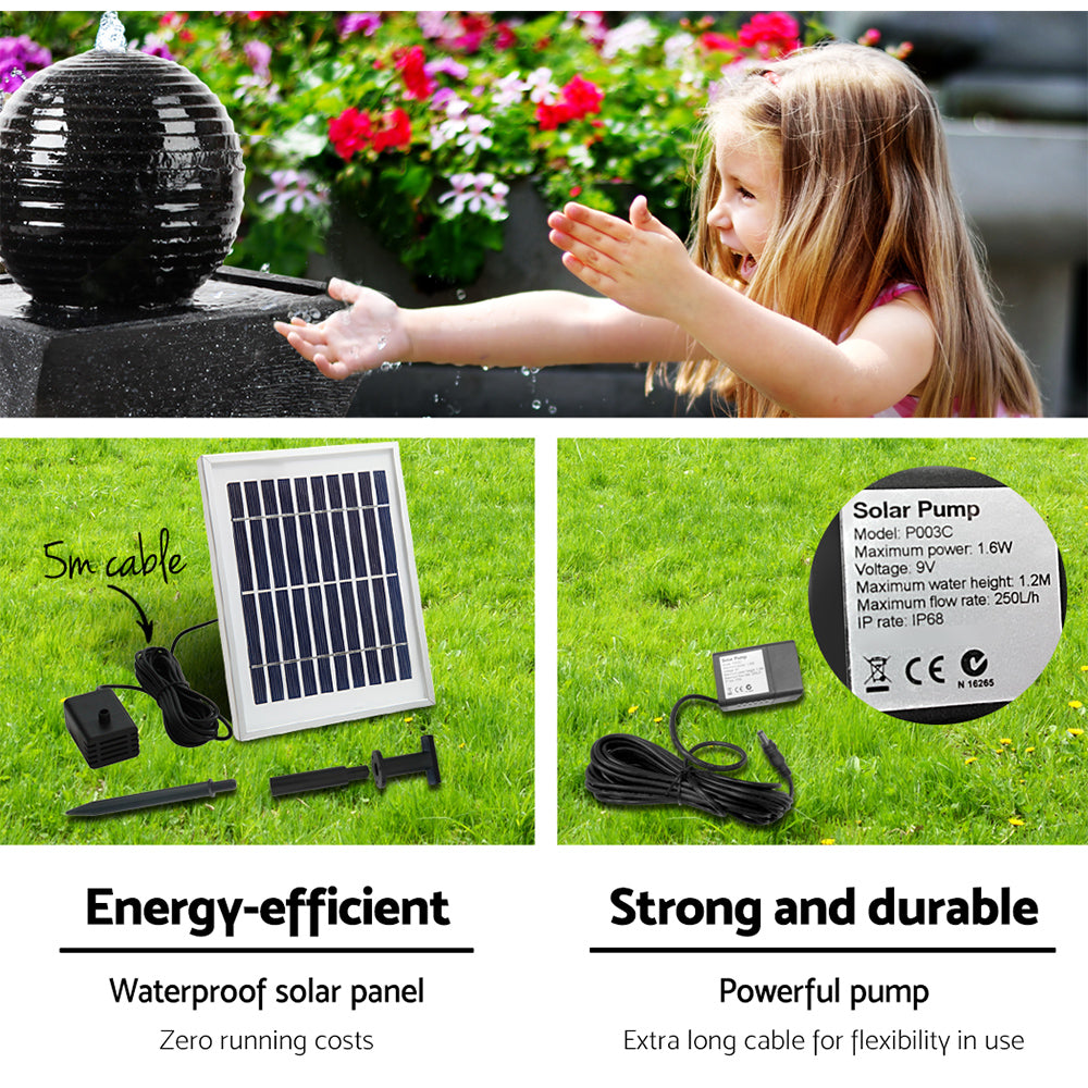 Fountain & Ponds Accessories: Gardeon Solar Water Feature Twisted Fountain LED Light Bird Bath 85CM Black
