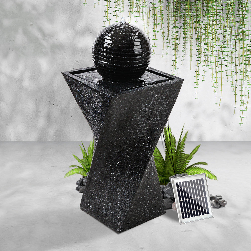 Fountain & Ponds Accessories: Gardeon Solar Water Feature Twisted Fountain LED Light Bird Bath 85CM Black