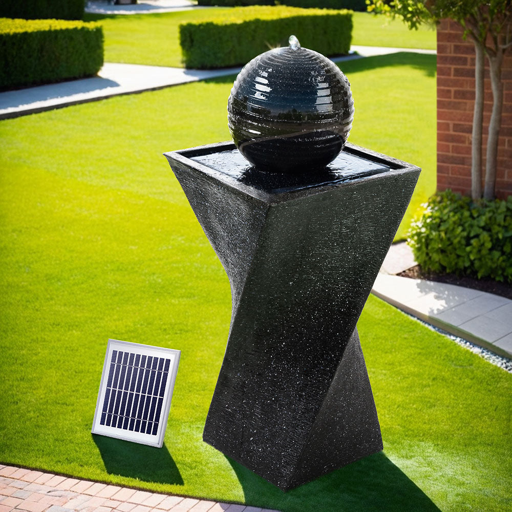 Fountain & Ponds Accessories: Gardeon Solar Water Feature Twisted Fountain LED Light Bird Bath 85CM Black