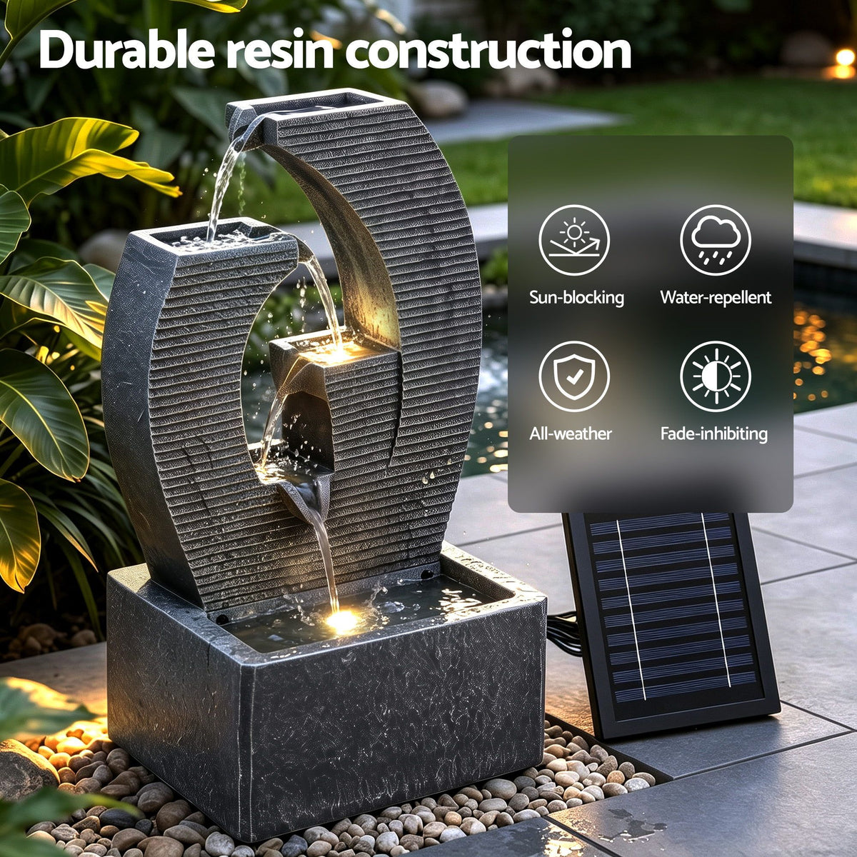 Gardeon Solar Fountain 5 Levels Cascading Water Feature Resin 50cm Black