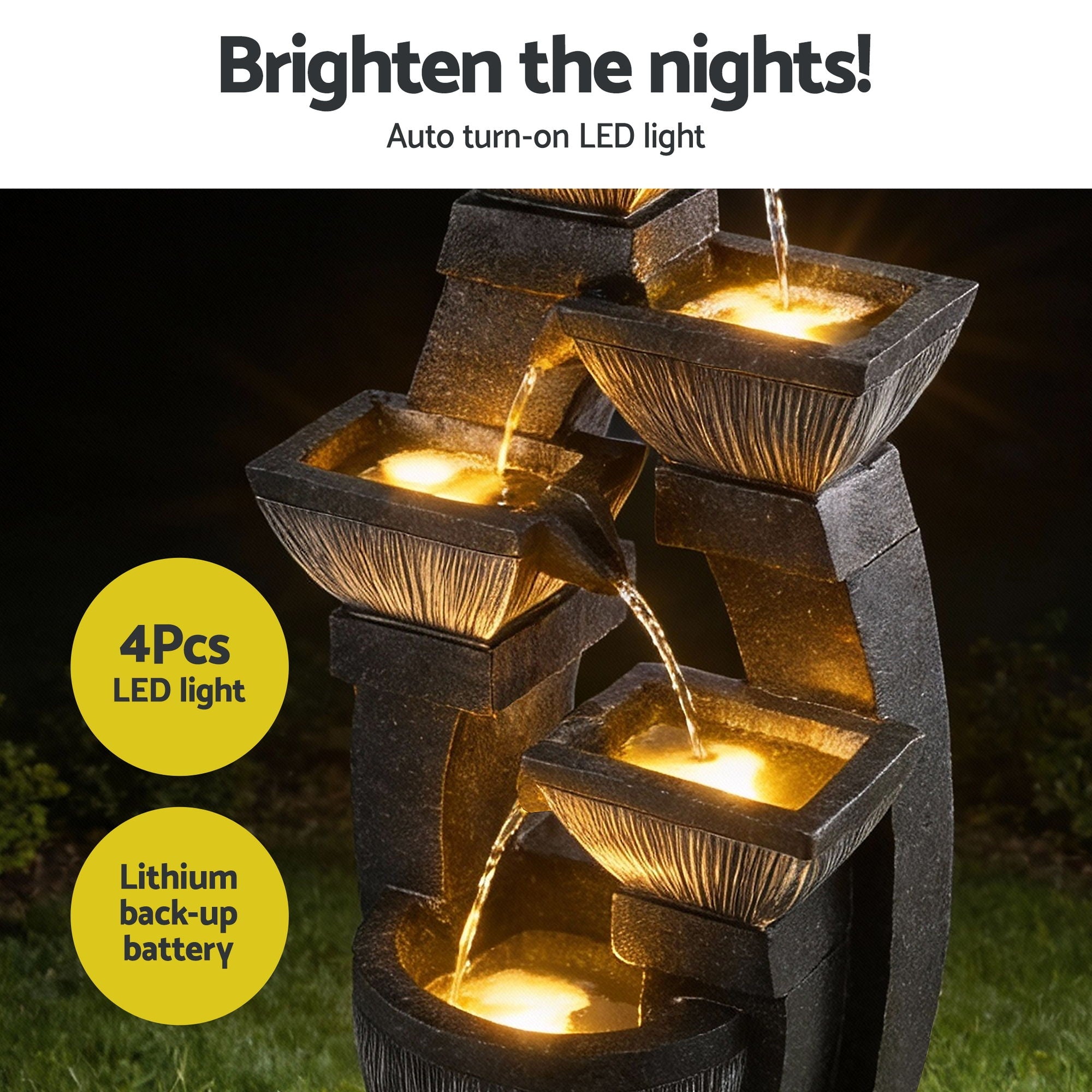 Gardeon Solar Fountain Water Feature Outdoor Fountain Indoor 5-Tier Bowl Cascading Grey