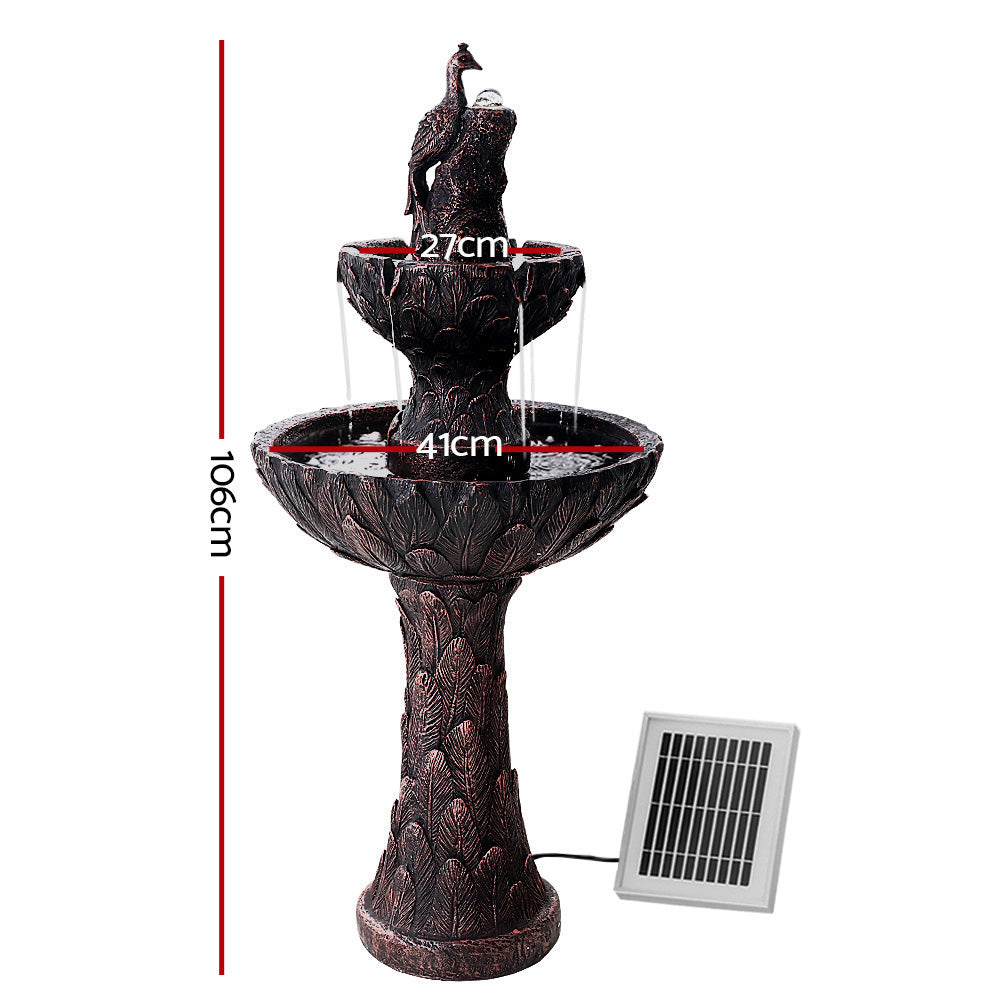 Fountain & Ponds Accessories: Gardeon Solar Water Feature Tier Fountain with Pump Kit Bird Bath 106CM Peacock