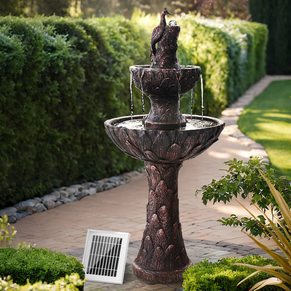 Fountain & Ponds Accessories: Gardeon Solar Water Feature Tier Fountain with Pump Kit Bird Bath 106CM Peacock
