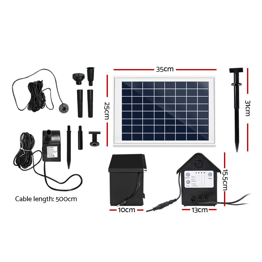Fountain & Ponds Accessories: Gardeon Solar Pond Pump Submersible Water Fountain with Battery Kit LED Lights 6.6FT