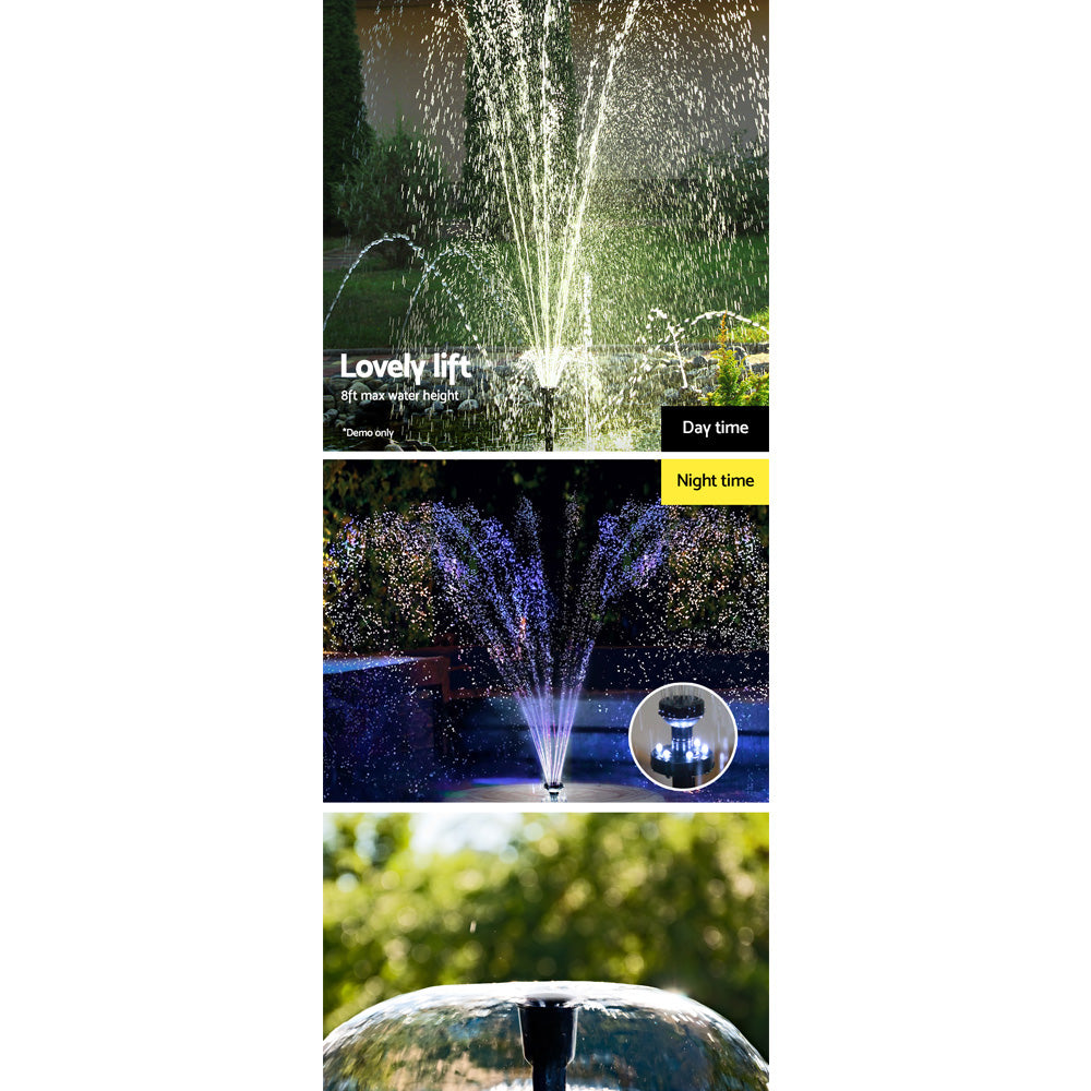 Fountain & Ponds Accessories: Gardeon Solar Pond Pump Submersible Water Fountain with Battery Kit LED Lights 6.6FT