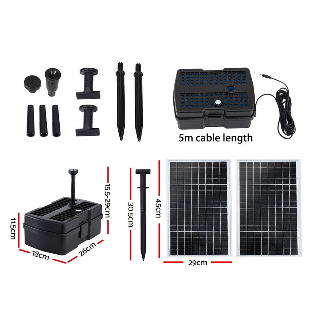 Fountain & Ponds Accessories: Gardeon Solar Submersible Water Pond Fountain Pump with Filter Box 6FT 1190L/H