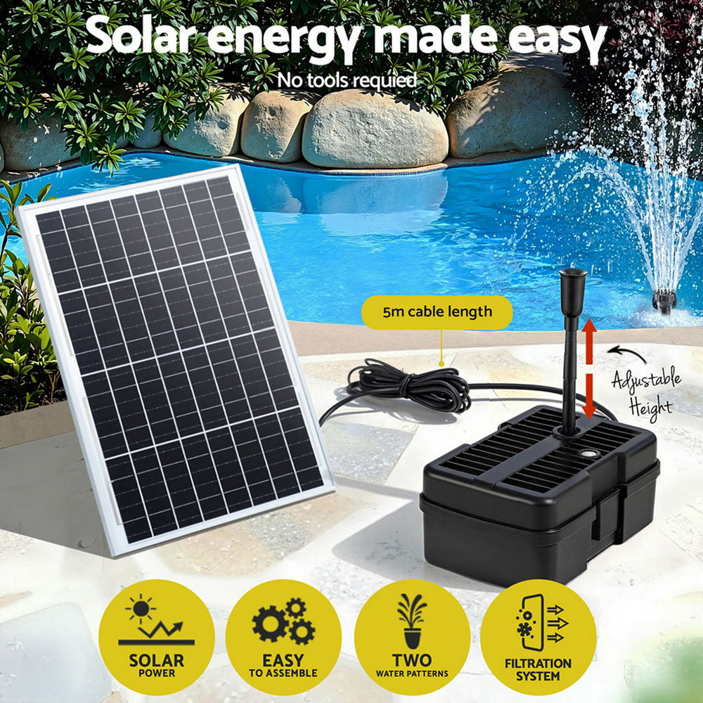 Fountain & Ponds Accessories: Gardeon Solar Submersible Water Pond Fountain Pump with Filter Box 6FT 1190L/H