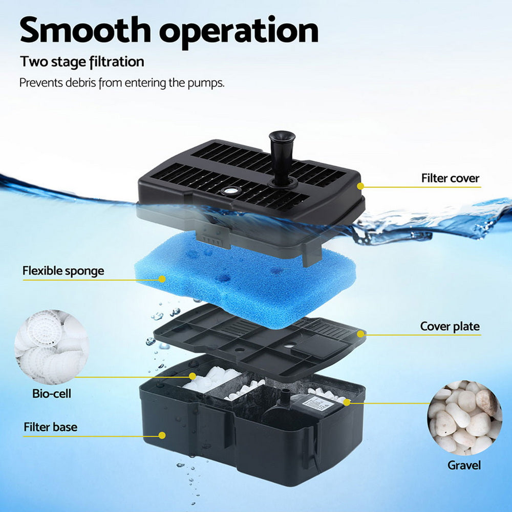 Fountain & Ponds Accessories: Gardeon Solar Submersible Water Pond Fountain Pump with Filter Box 6FT 1190L/H