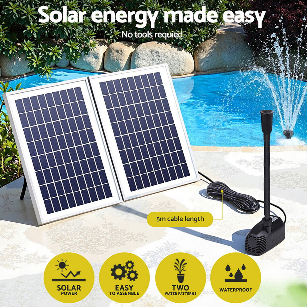 Pool Pumps: Gardeon Solar Pond Pump Submersible Water Fountain Kit with 2 Panels 1600L/H